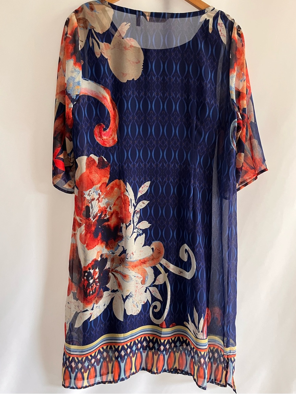 Soft Surroundings Sheer Blue Orange Floral Oversized Bold Mixed Print Midi M - Picture 8 of 10